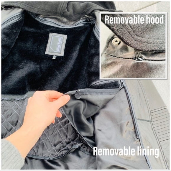 Knoles & Carter Jacket Black Leather Bomber Hoodie - Picture 5 of 16